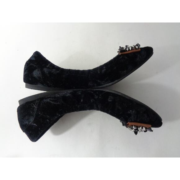 BACIO 61 Pistoia Womens US 7.5M Black Crushed Velvet Ballet Flat w Beaded Bow - Picture 5 of 9